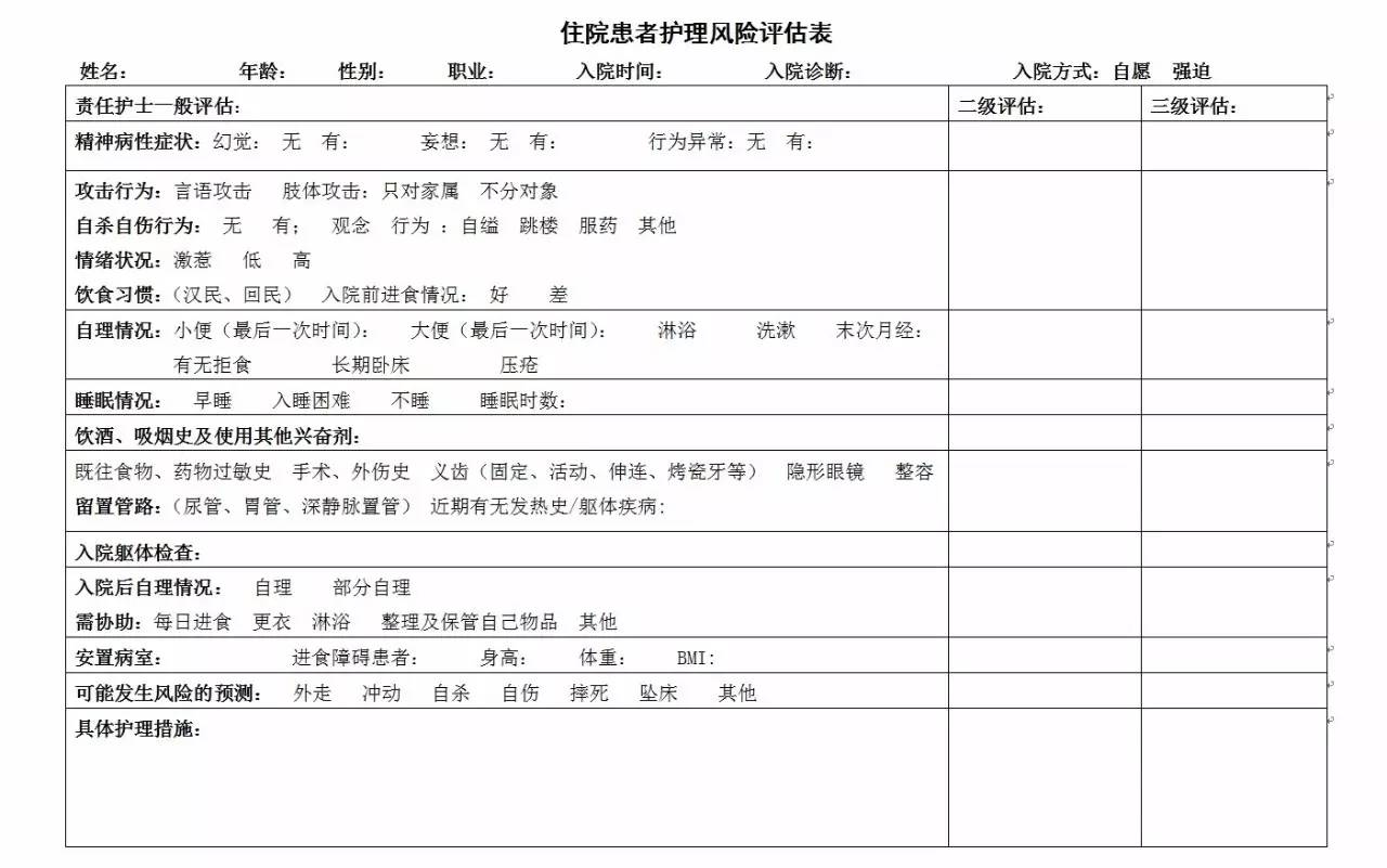 精神科分险评估表